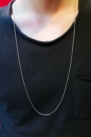 Unisex Gümüş Ince Yılan Model Uzun Zincir Kolye 75 Cm - The Collection