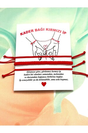 Unisex Kader Bağı Kırmızı Ip- 2'li Makrome Detaylı-şans Bilekliği-çift Bilekliği - Farah Butik
