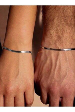 Unisex Kararmaz Çelik 2'li Yassı İtalyan Arkadaşlık Sevgili Çift Bilekliği - The Collection