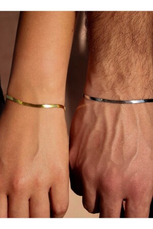 Unisex Kararmaz Çelik 2'li Yassı İtalyan Arkadaşlık Sevgili Çift Bilekliği - The Collection