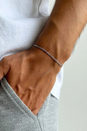 Unisex Kararmaz Ultra Ince Klasik Zincir Gümüş Çelik Bileklik - The Collection