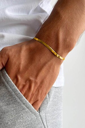 Unisex Kararmaz Yassı Italyan Zinciri Gold Çelik Bileklik - The Collection