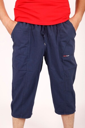 Unısex Keten Kumaş Ham Bez Yazlık Rahat Lacivert Bermuda Kapri - Moda