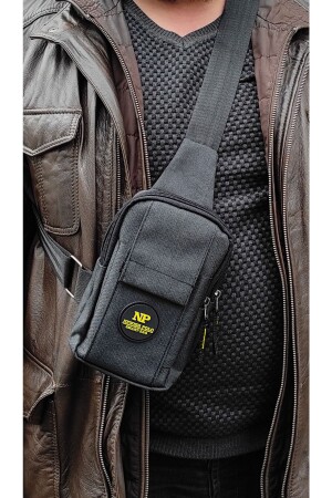 Unisex-Schulter- und Hüfttasche aus schwarzem Leinenstoff mit Kreuzriemen und Telefonfach - Newish