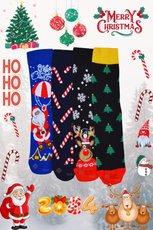 Unisex Yılbaşı Dikişsiz Noel Çorabı,desenli Ve Renkli Soket 4’lü Çorap Seti SCK2222222 - 1