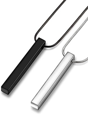 Uzun Dikdörtgen Bar Siyah 2'li Murat Boz Kolye Seti 70cm - Trend Collection