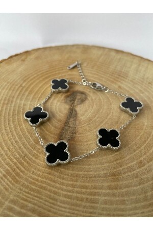 Van Cleef Modell 5-teiliges schwarzes Kleeblatt-Stahlarmband – silberfarben - Arus