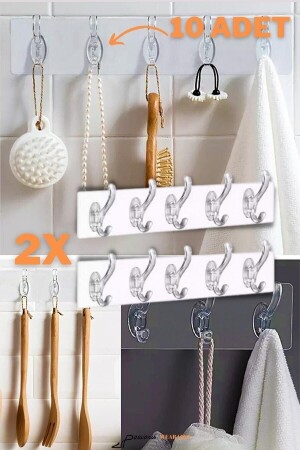 Veliday 2 selbstklebende, starke, transparente 5-teilige Kleiderbügelleiste – hinter der Tür, Küche, Wand, Badezimmer - Genel Markalar