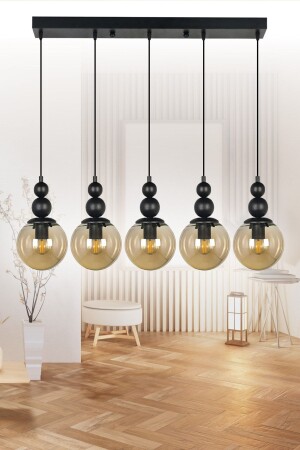 Venus 5-teiliger Premium-Kronleuchter Schwarz/Honig – Esstisch-Spezial – Wohnzimmer – Küche – Flur Premium1 - VEDA AVİZE