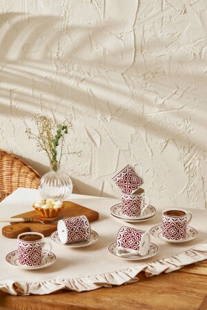 Verano New Bone 6 Kişilik Kahve Fincan Takımı 90 ml Bordo - Emsan