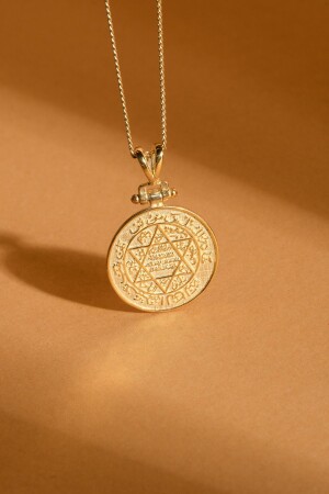 Vergoldete Siegel-von-Salomo-Modell-Silberhalskette KLYS1046 - Takıdepo