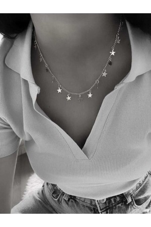 Versilberte Halskette mit mehreren Sternen, 45 cm - Everglow Jewelry