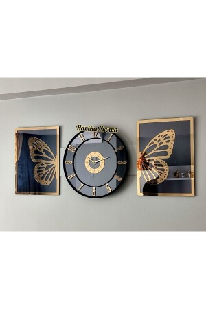 Verspiegeltes Modell 2 Schmetterlingsgemälde und Uhrenset 40 - Harika Crown