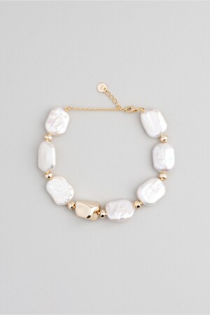 Vintage Stil 18 Ayar Sarı Altın Kaplama 24 Cm Gümüş İnci Bileklik - So Chic