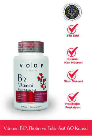 Vitamin B12, Biotin Ve Foik Asit Içeren Takviye Edici Gıda 60 Kapsül VoopB12Kapsül - 1