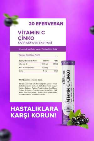 Vitamin C Karamürver Çinko - 20 Adet Efervesan Tablet - Güçlü Bağışıklık - 3