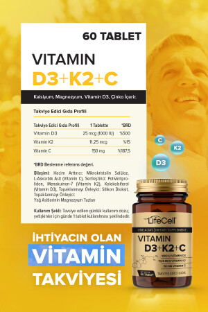 Vıtamın D3 K2 C - 60 Tablet Komplex Vitamin Desteği - 3