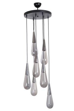 Viyana Modern Tasarım Yatak Odası - Salon - Mutfak Krom Renk Füme Camlı 7 Li Avize VYN27 - Fer Avize