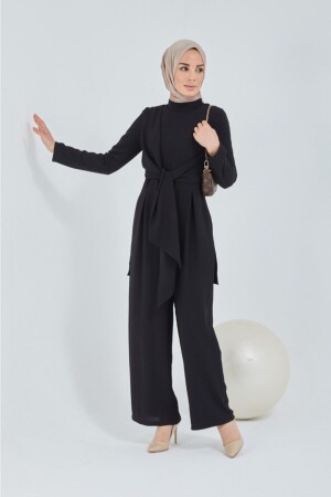 Vorne gebundener Hijab-Jumpsuit mit weiten Beinen und geschlossenem Rücken - Turqaline