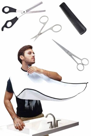 Vorteilhaftes 5-teiliges Friseur-Set (Friseurschere, mittlere Schere, Augenbrauen-Schnurrbart-Schere, Rasierschürze, Kamm) - Vi Caro
