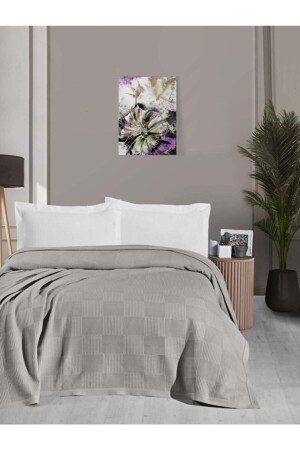 Waflle Desenli Pike, Waflle Battaniyesi, %100 Pamuk, Kalın Iplik, Yumuşak, Çift Kişilik 220*240-gri PK010 - Mulberry