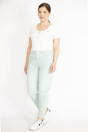 Wassergrüne Damen-Jeanshose mit 5 Taschen, große Größe, 65n36683 - Şans