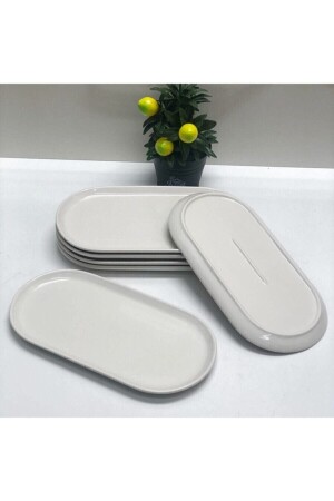 Weiß Beşdok Servierteller Präsentationsset mit 6 Bsdk-datça-Keramik-Oval-BPA-Freien modernen 6-teiligen Bootstellern - Genel Markalar