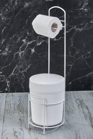 Weiß gestreiftes rundes Eimer-WC-Papierhalter-Set - Vipgross