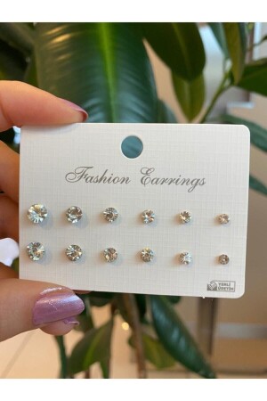 Weiße 12-teilige Steinohrringe für Damen - Smr Bijuteri
