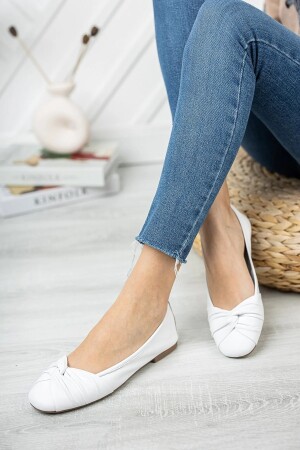 Weiße Damen-Ballerinas aus echtem Leder Dp58-4053 DP58-4053 - Deripabuc