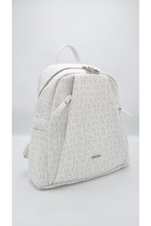 Weißer 9-teiliger Damenrucksack mit Monogrammmuster - Just Polo