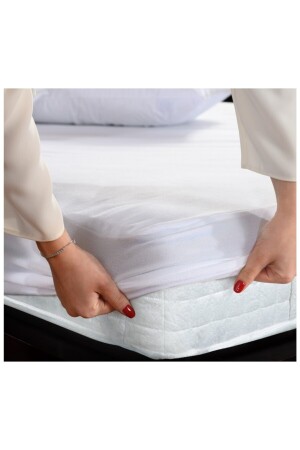 Weißer flüssigkeitsbeständiger Matratzenschoner für Doppelmatratzen SCFTDALEZ - SC HOME