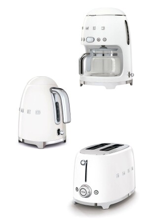 Weißer Wasserkocher im 50er-Jahre-Stil – 1x2 Toaster und Filterkaffeemaschine im Set KLF03WH-TSF01WH-DCF02WH - Smeg