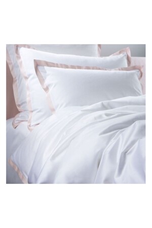 Weißes Bettbezug-Set aus Baumwollsatin mit Puderstreifen für King-Size-Betten BT-PR - METİNEV