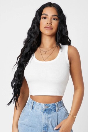 Weißes Crop-Top mit eckigem Ausschnitt und Bustier für Damen - Imoda