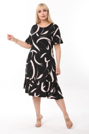 Weißes Damen-Taschenkleid mit Federmuster in Übergröße, Rüschenärmeln und Rock - Melsay