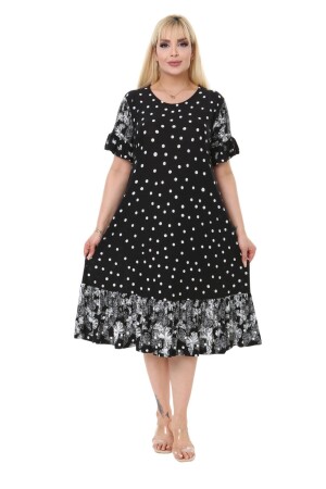 Weißes, gepunktetes Schmetterlings-Taschenkleid für Damen in Übergröße mit Rüschenrock - Melsay