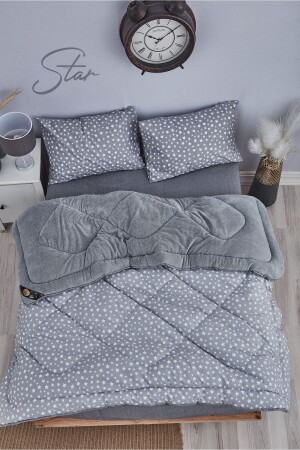 Welsoft Çift Kişilik Star Desenli Gri Renk Yorgan Seti - Marla Home