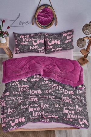 Welsoft Çift Kişilik Yorgan Seti Mor Love - Marla Home