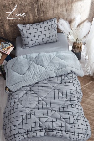 WELSOFT TEK KİŞİLİK KARE DESENLİ GRİ YORGAN SETİ - Marla Home