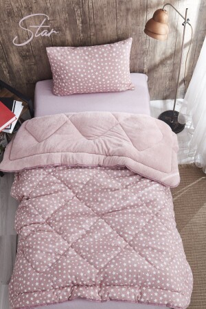WELSOFT TEK KİŞİLİK YILDIZ DESENLİ PEMBE YORGAN SETİ - Marla Home