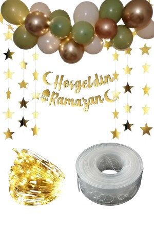 Willkommen Ramadan Gold Schriftzug LED-Kettenballon-Set – Ramadan-Dekorationsset - 1