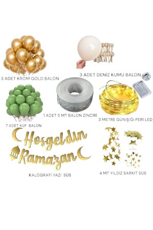 Willkommen Ramadan Gold Schriftzug LED-Kettenballon-Set – Ramadan-Dekorationsset - 2