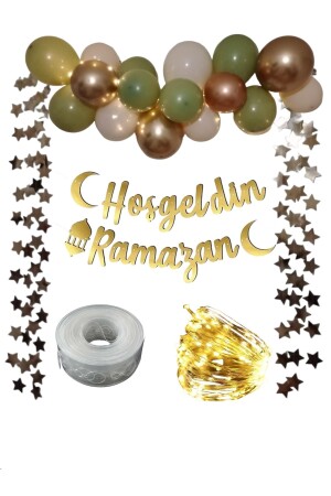 Willkommen Ramadan Gold Schriftzug LED-Kettenballon-Set – Ramadan-Dekorationsset - 3