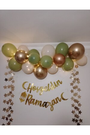 Willkommen Ramadan Gold Schriftzug LED-Kettenballon-Set – Ramadan-Dekorationsset - 4
