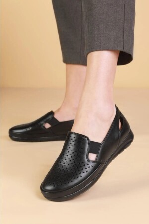 Wyzl-78 Schwarze orthopädische Fersen-Gel-Tages-Sommer-Innenleder-Damenschuhe mit niedriger Sohle und Mutterschuhen - Waresta