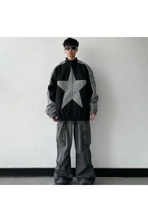 Y2k Star Patchwork Bomber Ceket - Favorim50ton