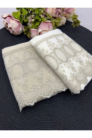 Yakut Fransız Dantelli Kadife El Ve Yüz Havlusu 2'li Set 50-90cm ÇBYKT1 - Çeyiz Bahçesi