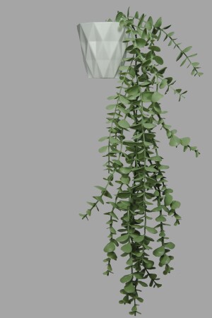 Yapay Çiçek Beyaz Elmas Saksıda Tek Dal 16 Yapraklı Pastel Yeşil Okaliptus Sarkıt - Lilac Home