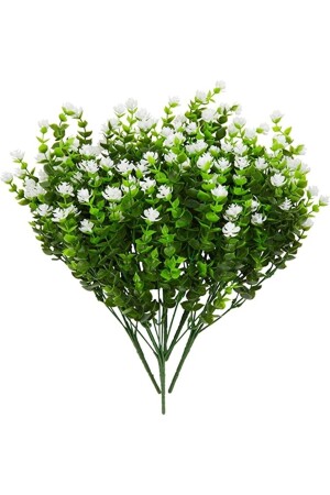 Yapay Çiçek Beyaz Mineli Şimşir Dekoratif Yapay Bitki - Fesleğen Çiçek